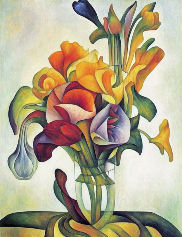 Colorful Abstract Bouquet of Flowers in Glass Vase Artwork