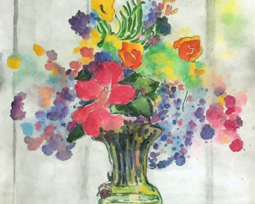 Colorful Flower Bouquet Watercolor Painting in Glass Vase