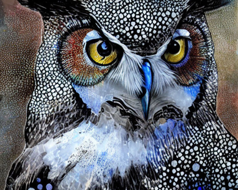 Vivid Owl Image with Colorful Feathers and Yellow Eyes