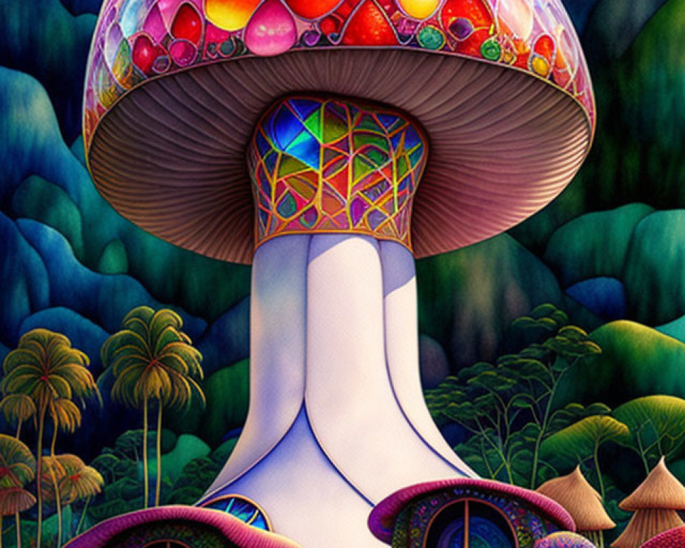 Colorful Mushroom Landscape in Fantasy Forest