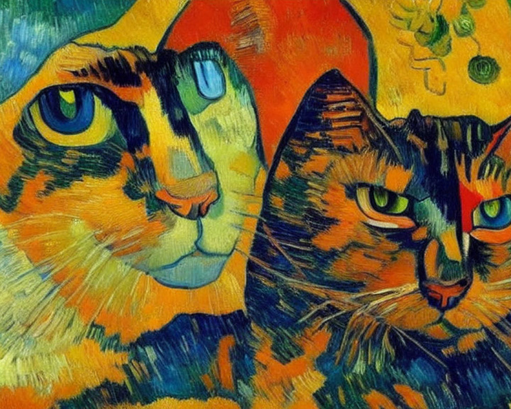 Colorful stylized cat artwork with bold patterns in expressionist style