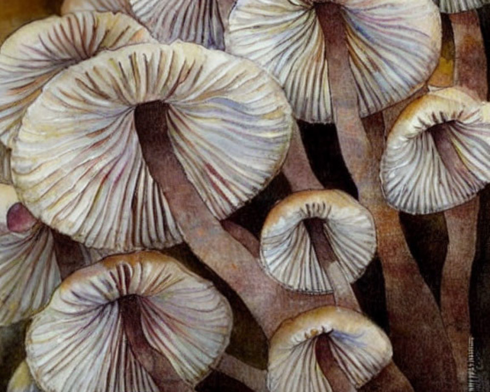 Detailed Watercolor Painted Mushrooms with Delicate Caps