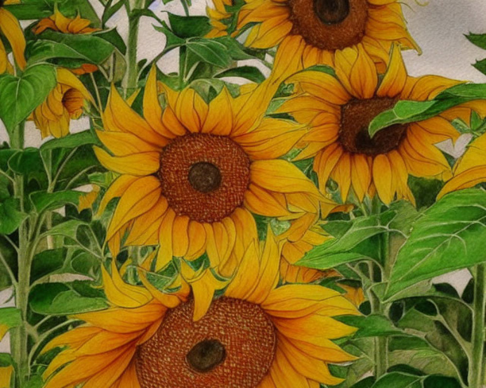 Vibrant watercolor painting of yellow sunflowers on off-white background