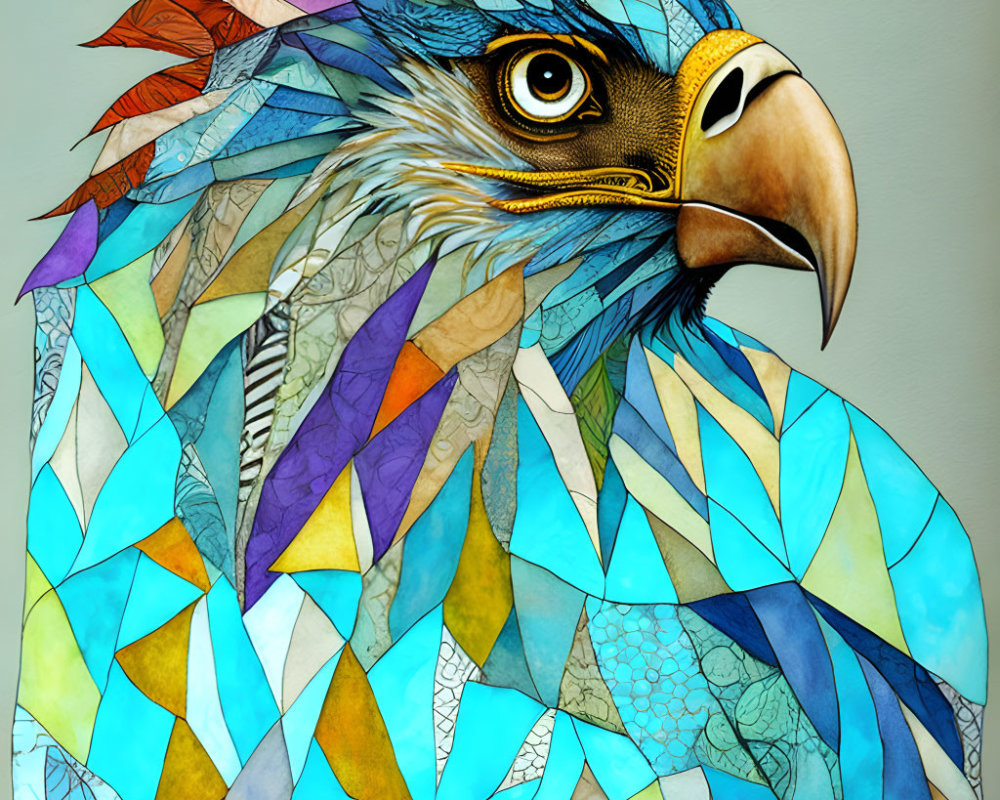 Vibrant Eagle Illustration with Mosaic Pattern and Geometric Shapes