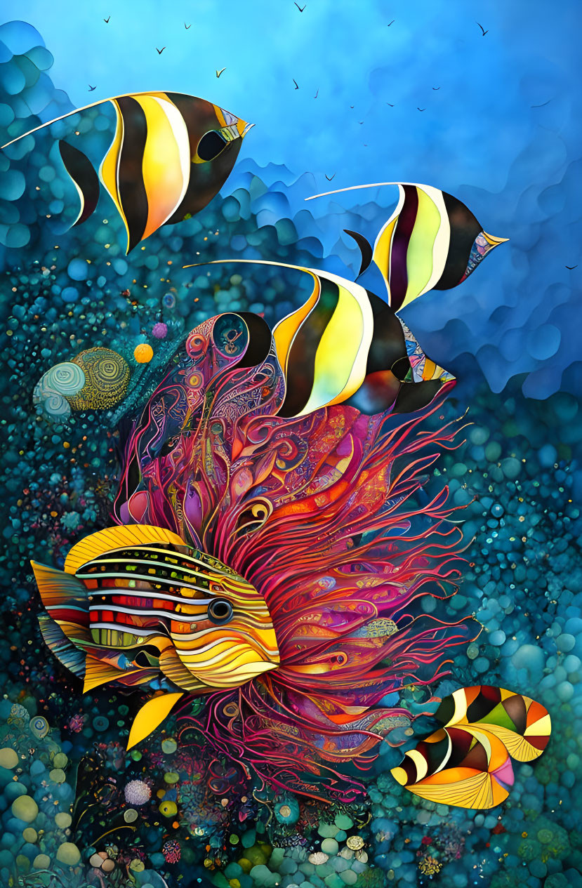 Colorful Tropical Fish and Coral in Underwater Scene