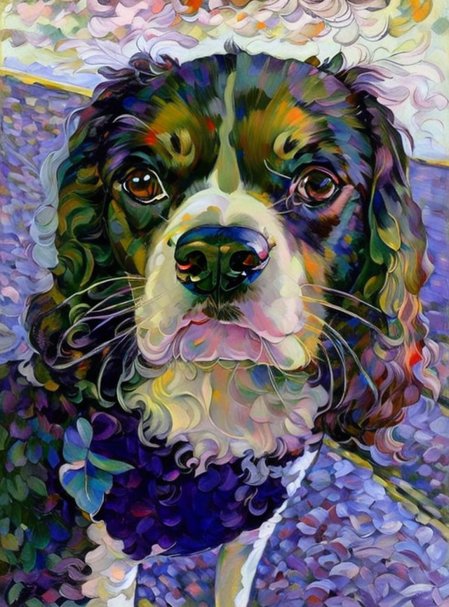 Vibrant Impressionistic Painting of Cavalier King Charles Spaniel