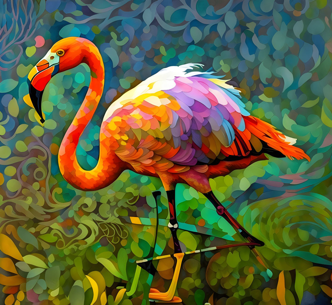 Colorful Flamingo Artwork with Abstract Background