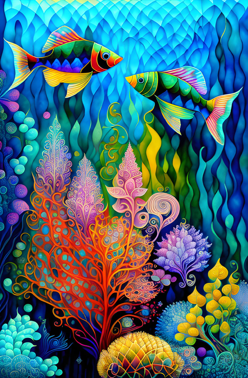 Colorful Fish and Coral Reef in Vibrant Underwater Scene