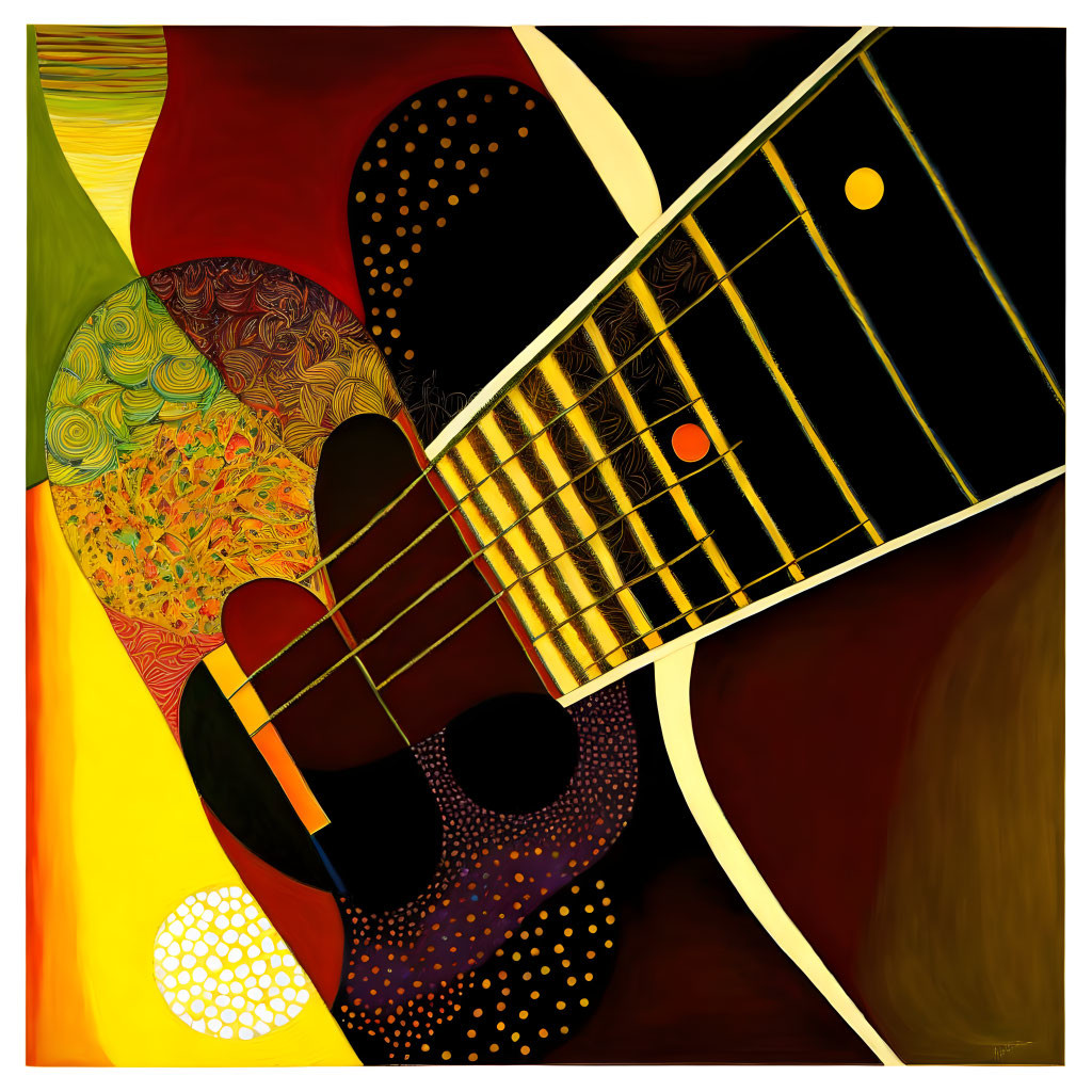 Vivid Abstract Guitar Painting with Colorful Patterns