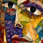 Vibrant mosaic-style painting of a fragmented face in abstract cubist design