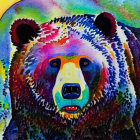 Colorful Watercolor Painting of Bear's Face with Expressive Eyes