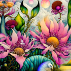 Colorful Illustration of Fantastical Flowers and Plants