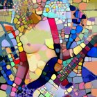 Colorful Abstract Painting of Person with Guitar in Mosaic Style