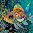 Colorful Psychedelic Fish Illustration with Intricate Patterns