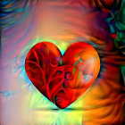 Colorful abstract image with vibrant heart center, bubbles, rainbow hues, and reflective water.