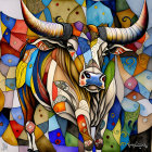 Colorful Bull Painting with Vibrant Patterns and Bubble-like Designs