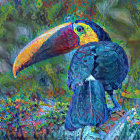 Colorful Toucan with Vibrant Beak in Fantastical Jungle Scene