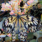 Colorful Butterfly Painting with Elaborate Patterns on Abstract Floral Background