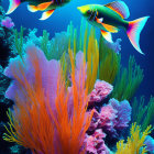 Colorful coral reef with vibrant fish swimming in blue water