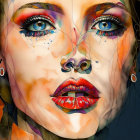 Colorful Watercolor Portrait of Woman's Face with Abstract Patterns