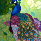 Colorful Peacock Illustration with Elaborate Feather Plume