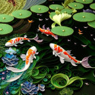 Colorful koi fish and lily pads in serene pond