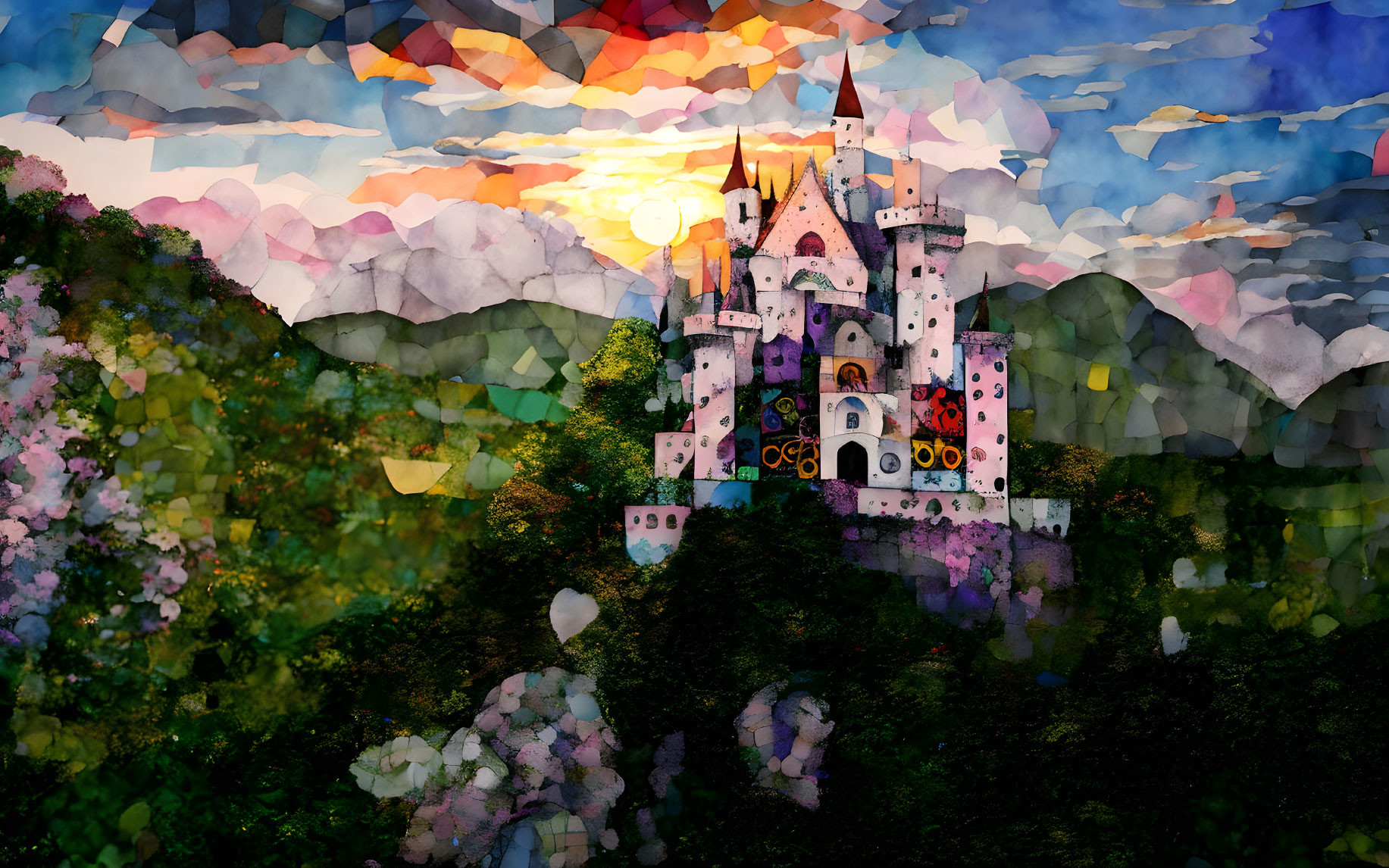 Colorful Fairytale Castle in Vibrant Digital Art