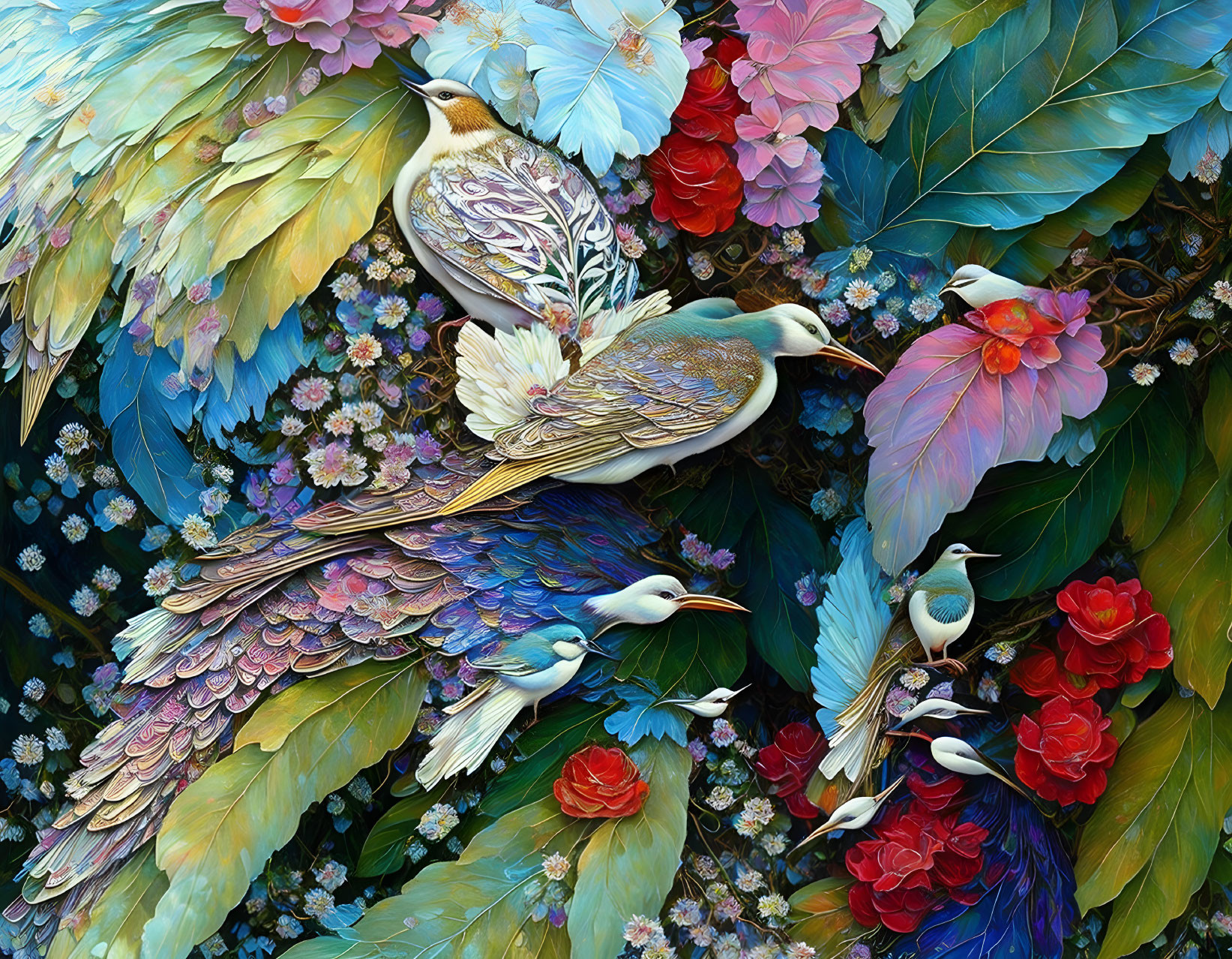 Colorful Bird and Floral Artwork Showcase