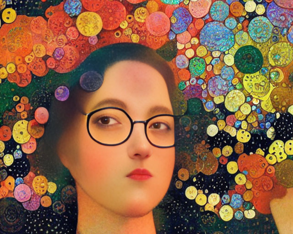 Abstract Woman with Glasses Surrounded by Colorful Circles