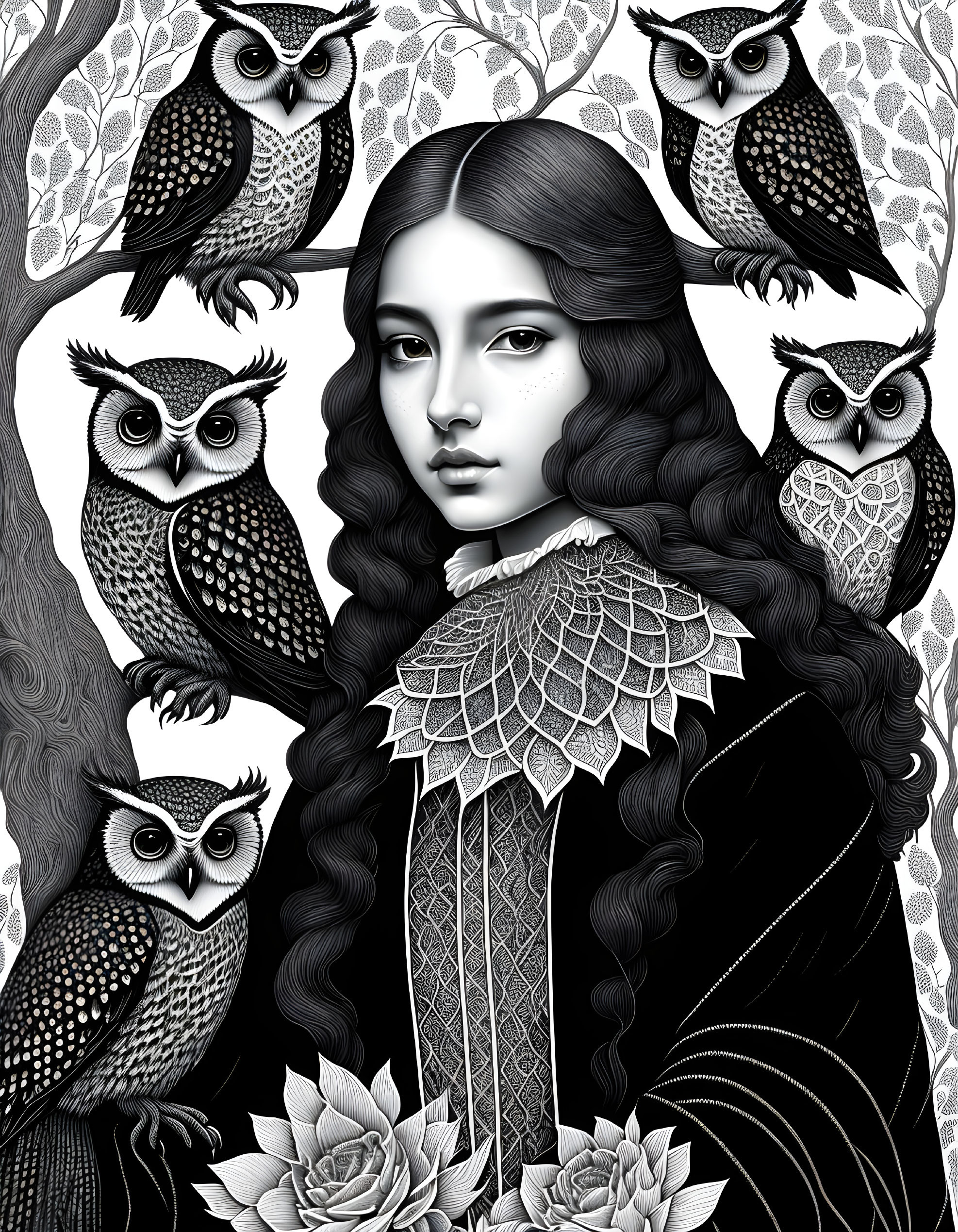 Young Lady with Owls