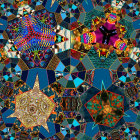 Abstract digital art: intricate spirals and orbs in blue, orange, and gold.