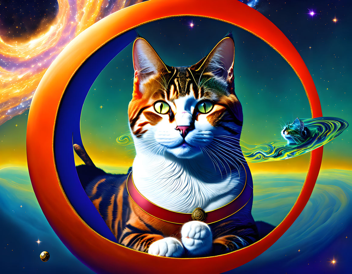 Cosmic Cat Illustration with Vibrant Colors