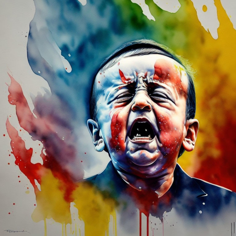 Colorful Watercolor Artwork of Child Mid-Scream