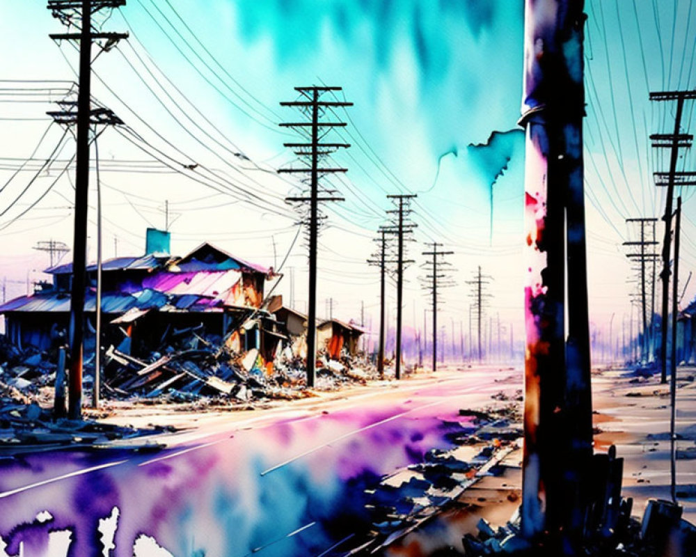 Vibrant digital art of post-apocalyptic landscape