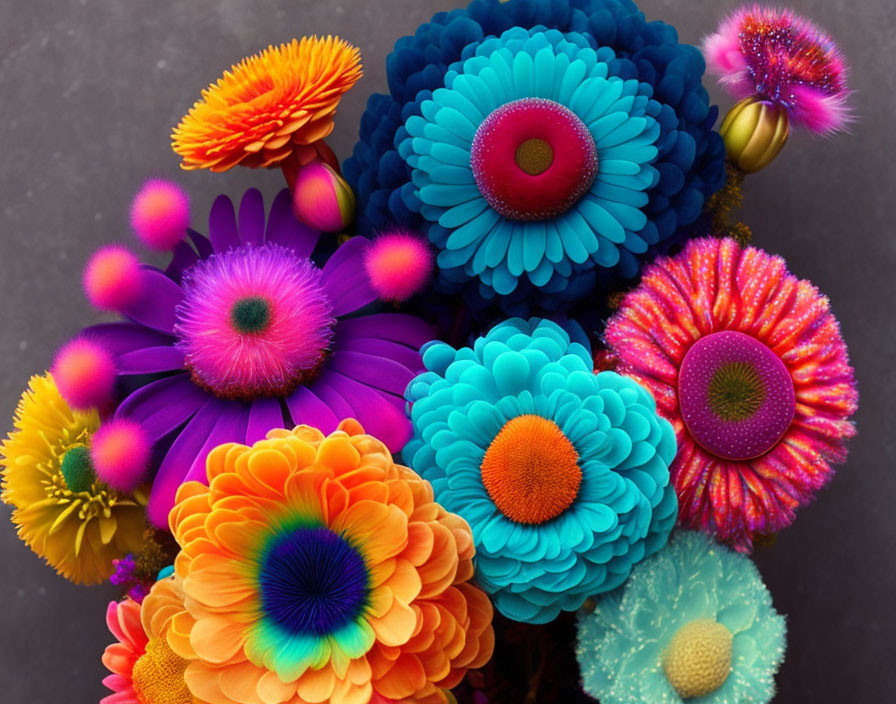 Colorful Stylized Flower Bouquet on Dark Background