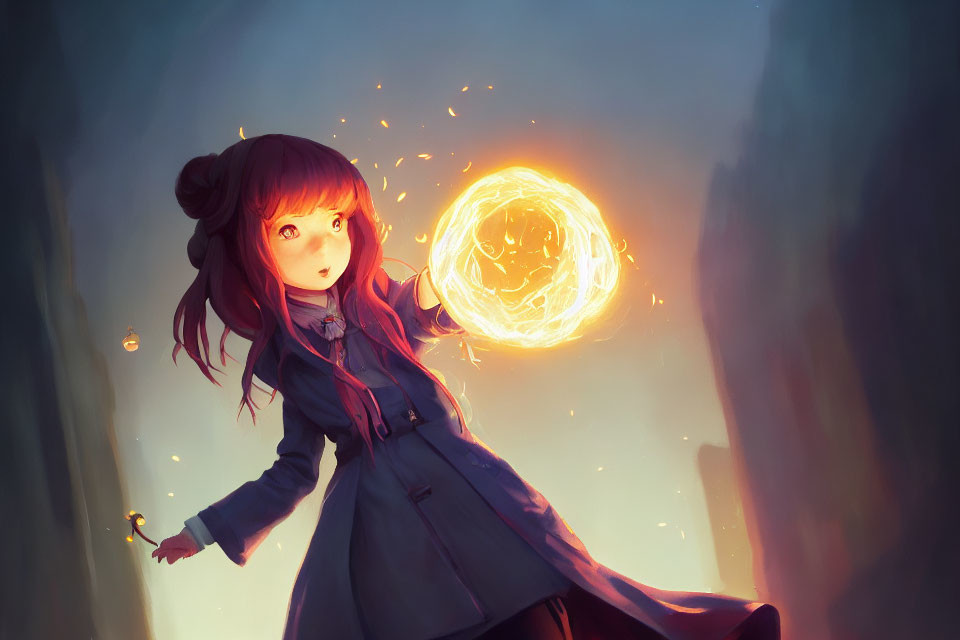 Reddish-Brown Haired Animated Girl Creates Fiery Magic Circle