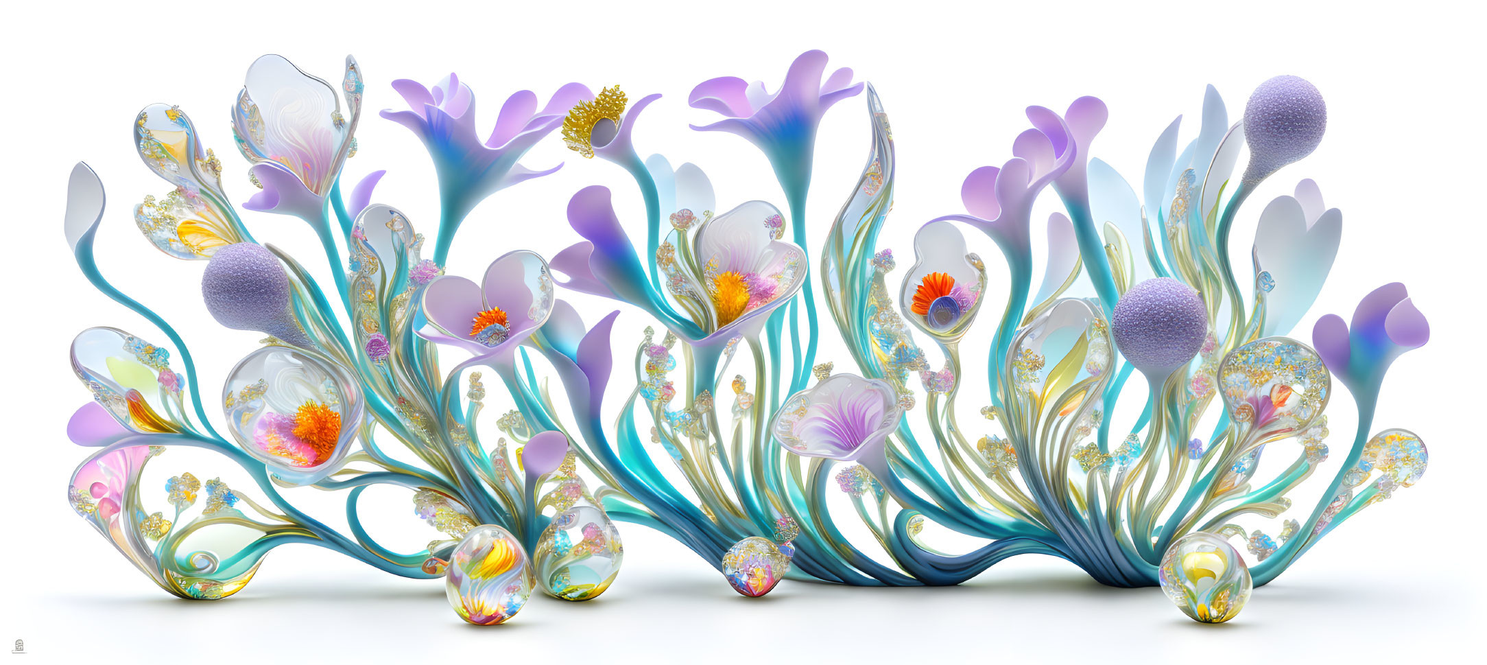 Vibrant digital artwork: stylized plants with swirling patterns