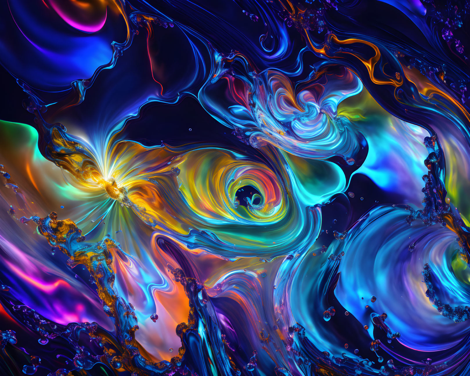 Colorful Abstract Art: Swirling Patterns in Blues, Purples, Yellows, and