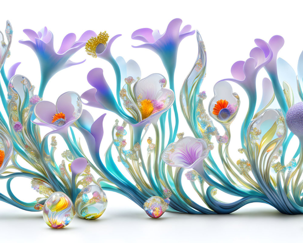 Vibrant digital artwork: stylized plants with swirling patterns