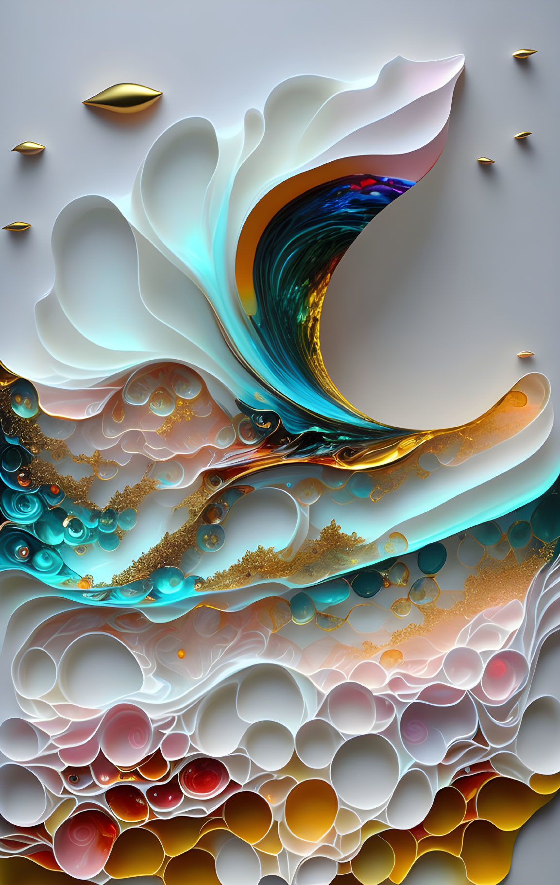 Iridescent and Golden Swirling Abstract Structure