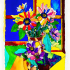 Colorful Stained Glass-Style Bouquet Illustration with Bold Outlines