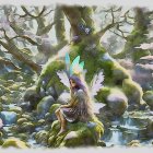 Colorful Winged Fairy Resting in Enchanted Forest