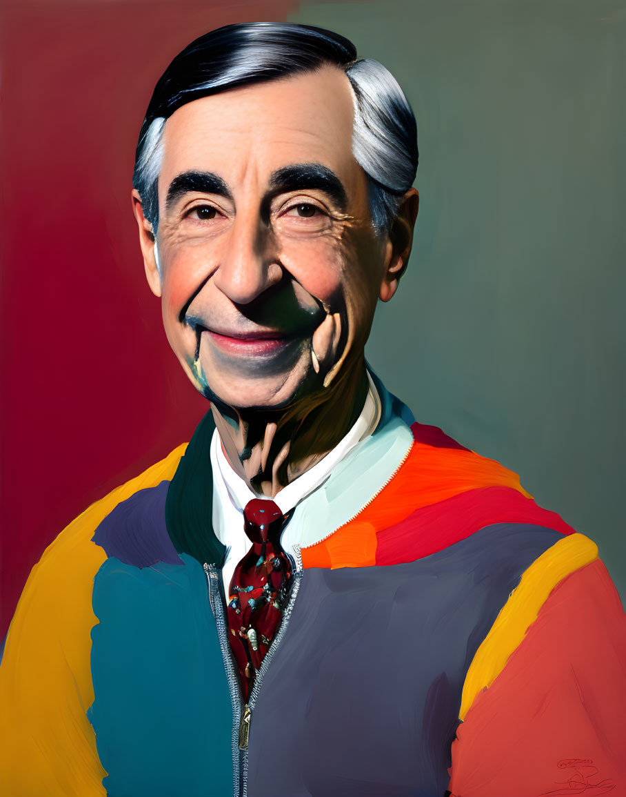 Colorful Sweater and Red Tie Smiling Man Portrait