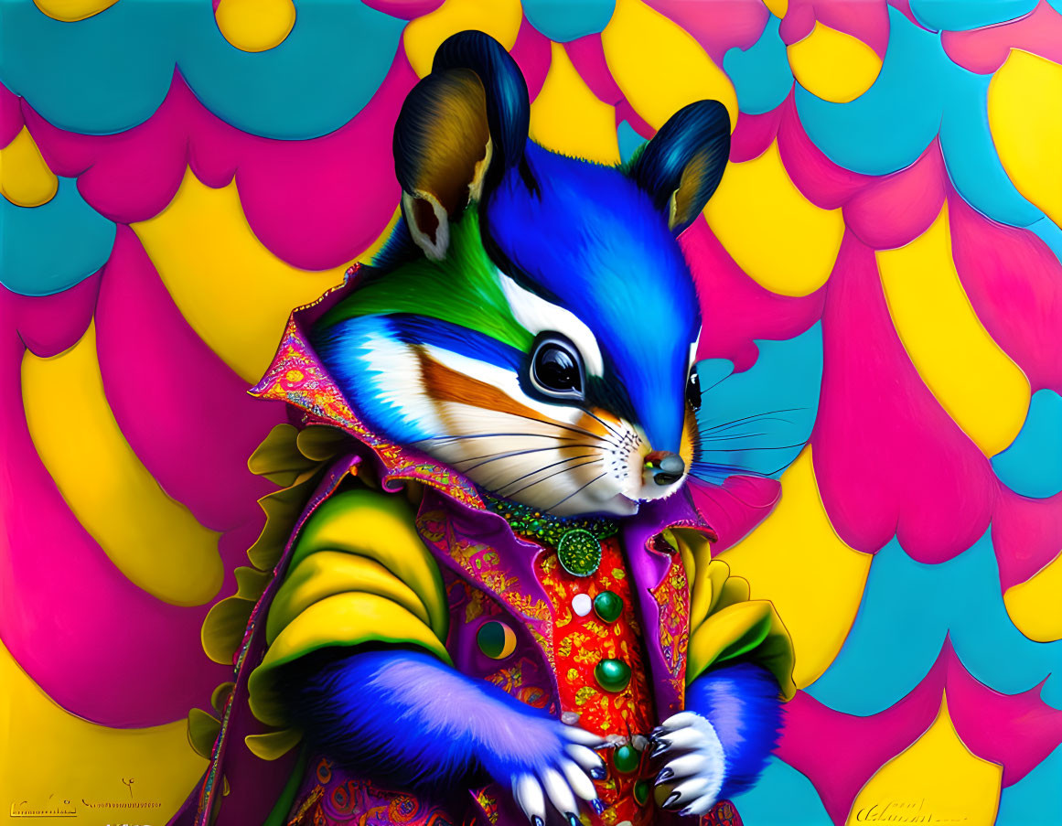 Colorful Stylized Squirrel in Ornate Costume on Bright Background