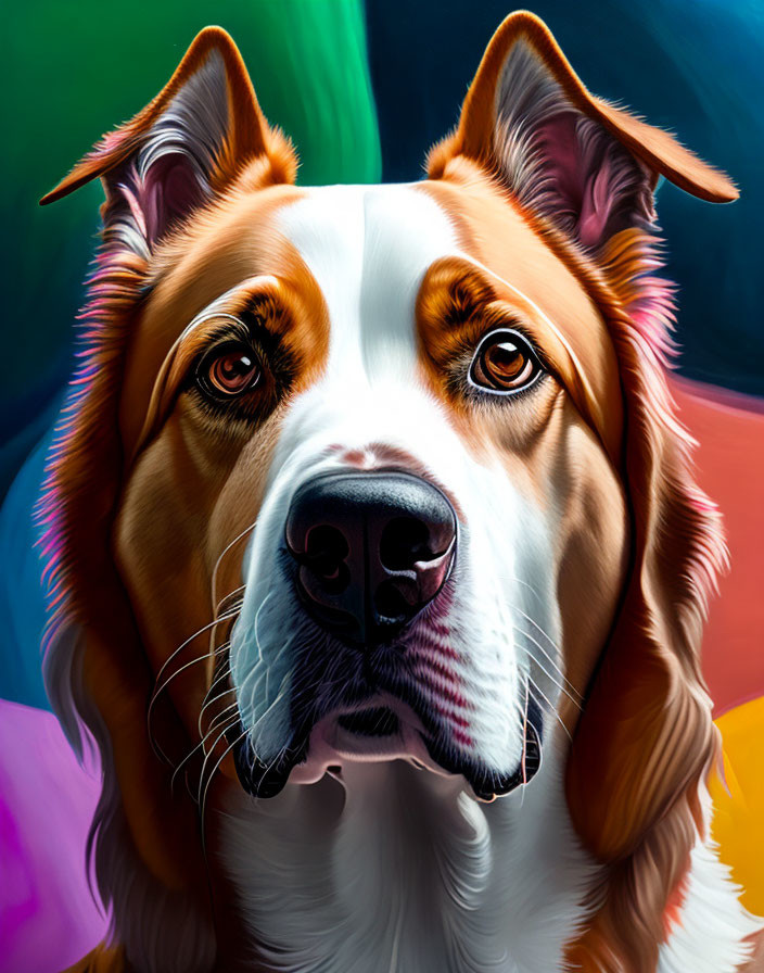 Vibrant digital painting of a serious dog with piercing eyes