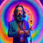 Colorful Psychedelic Illustration of Stylish Man in Cosmic Setting