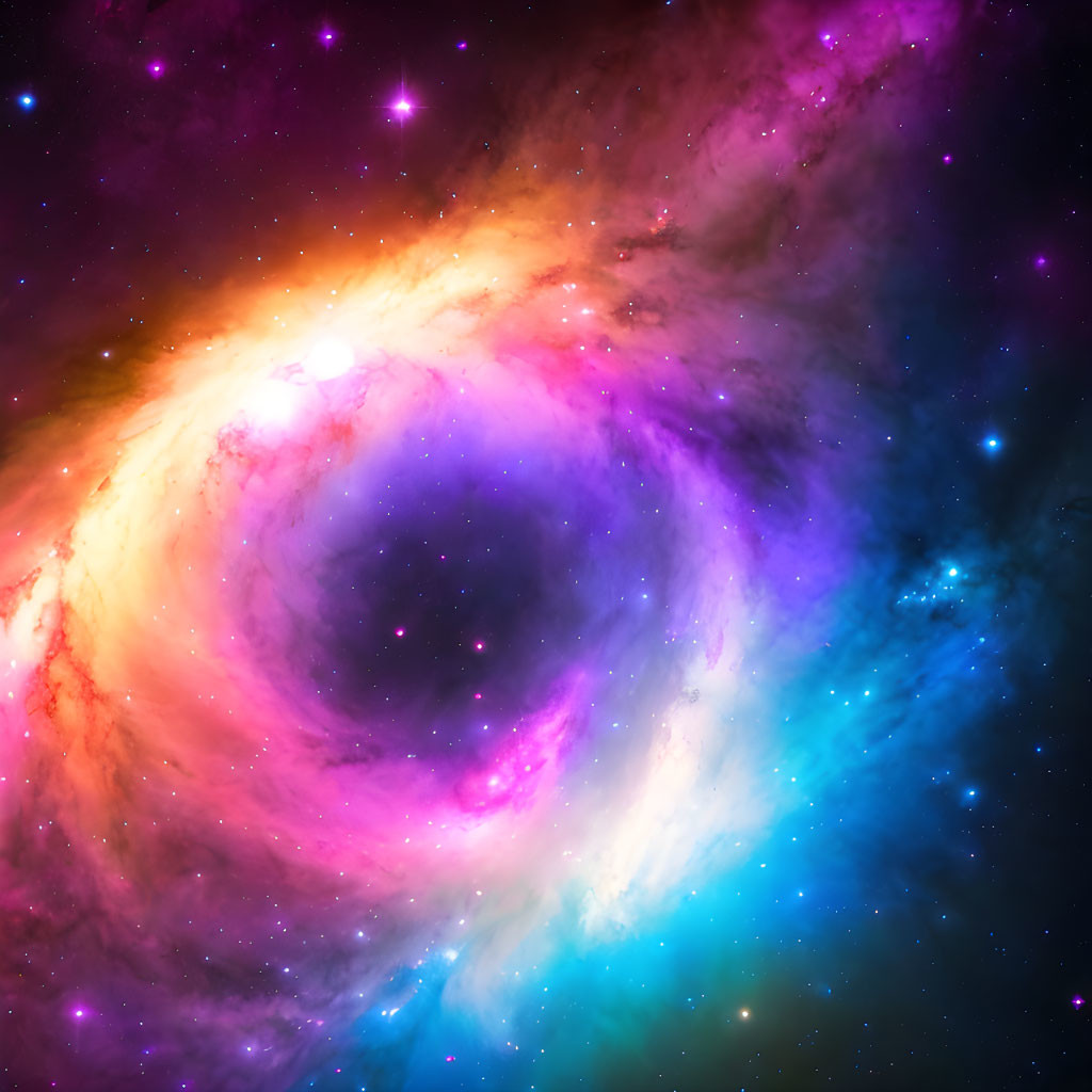 Colorful Swirling Galaxy in Deep Purples and Warm Yellows