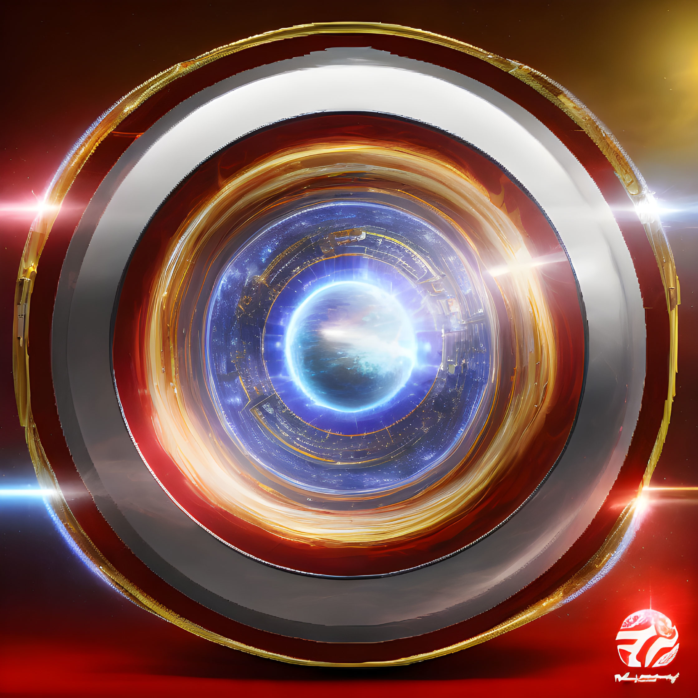 Circular Portal Digital Artwork with Glowing Rings on Cosmic Background