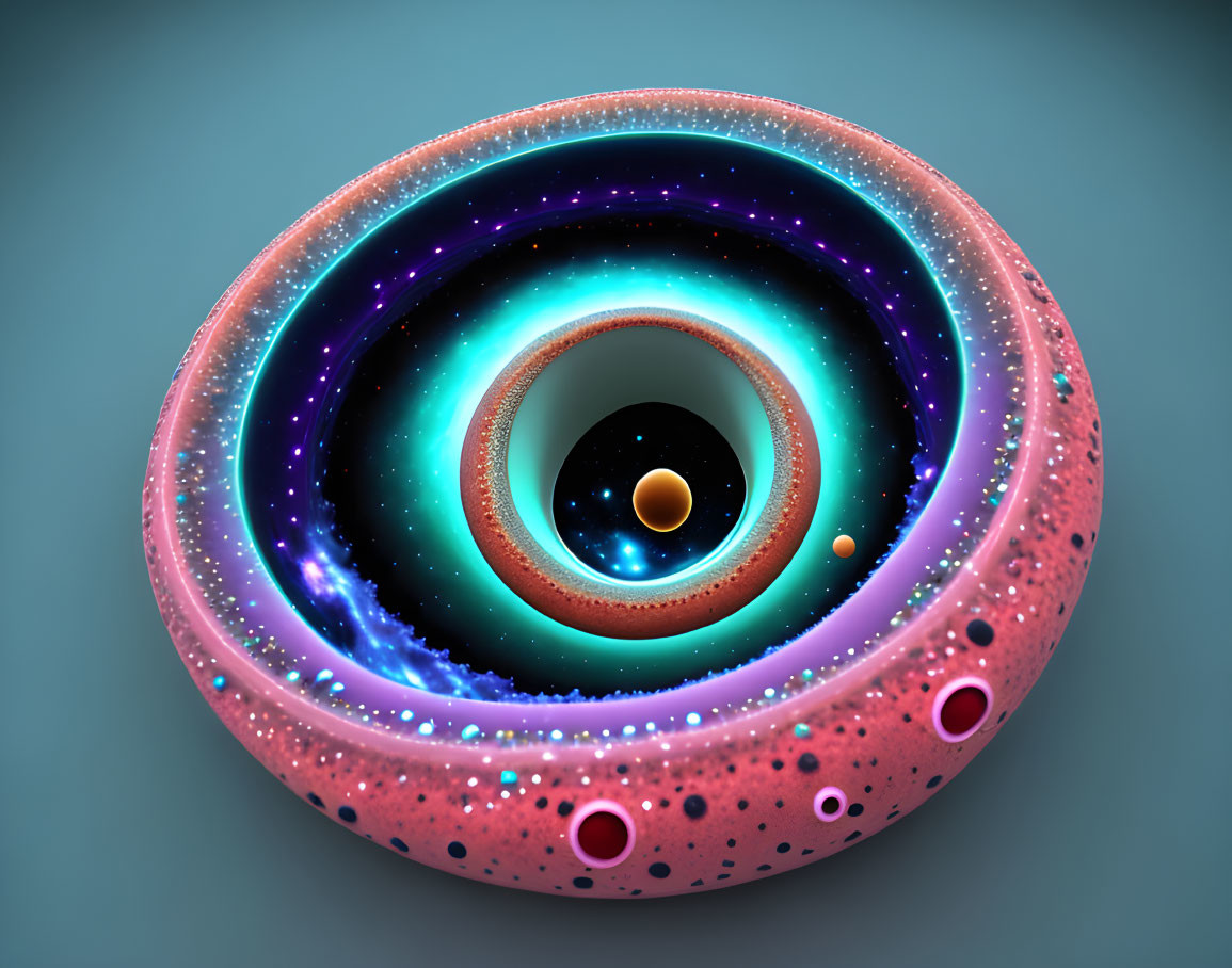 Colorful concentric torus digital illustration with cosmic theme.