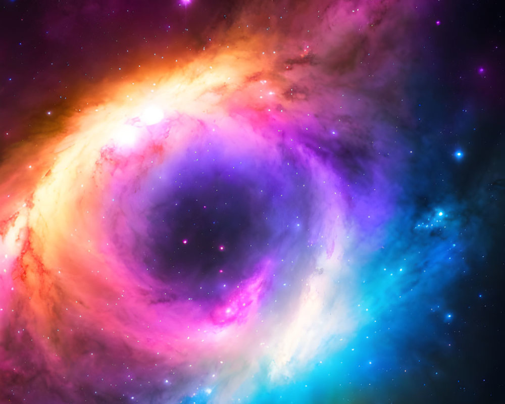 Colorful Swirling Galaxy in Deep Purples and Warm Yellows